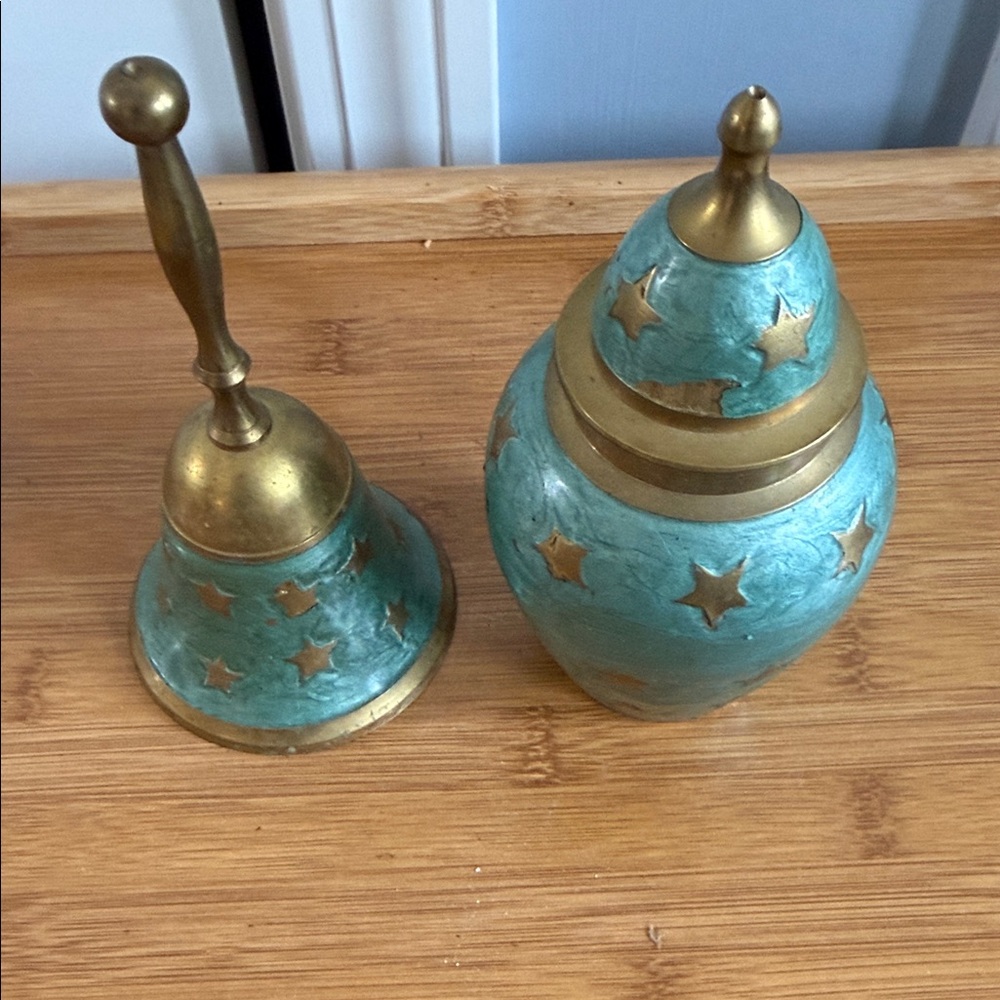 Brass celestial stars  Decorative Jar and Bell Set